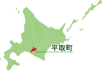 平取町を示す地図。全体的に北海道が緑色で描かれており、北海道南部にある平取町が赤色で強調されている